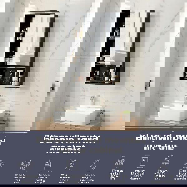 Levede Bathroom Mirror Cabinet Wall Mounted Storage Cupboard Black Open Shelf