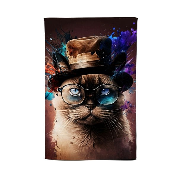 Warren Reed Siamese Cat Face Splashart Tea Towel