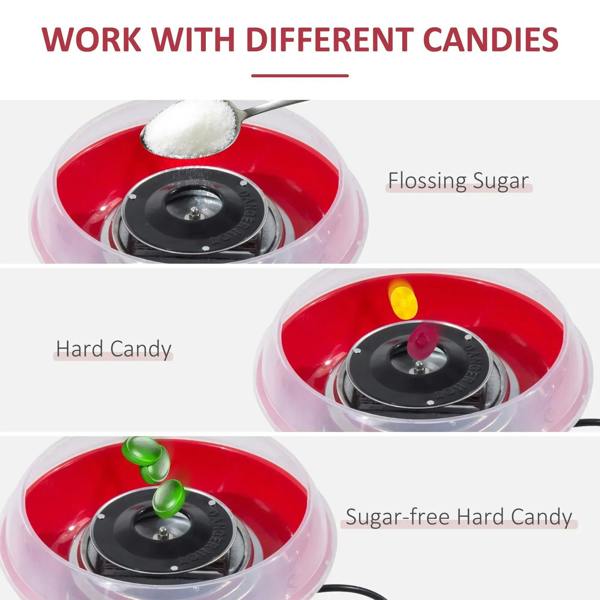 Red electric cotton candy machine with clear lid and black spinning head