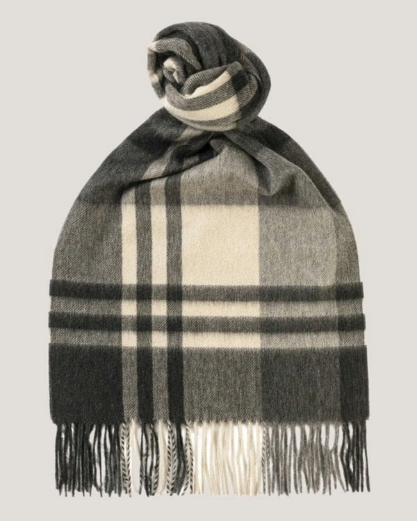 Joshua Ellis Primary Black Watch Cashmere Scarf Grey