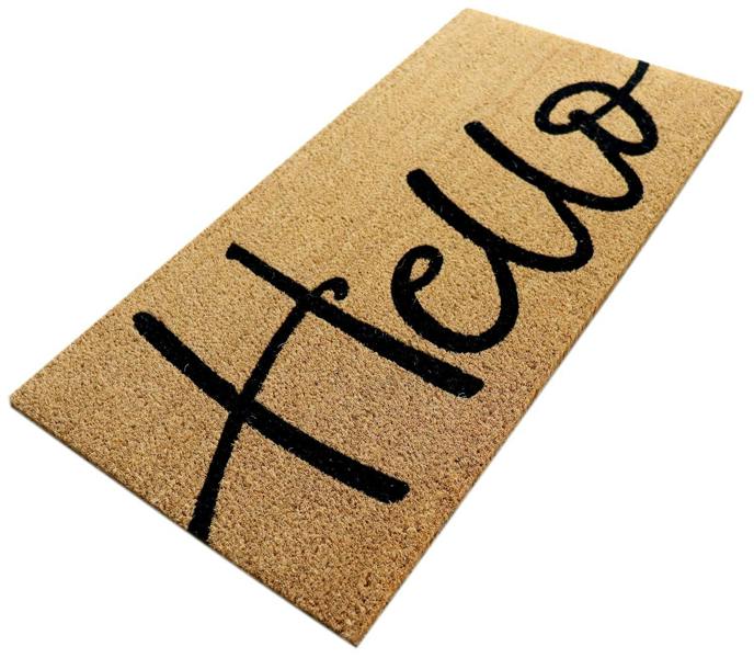 A.Unique Home 15mm Coir Doormat Non-Slip PVC Back - Hello 40x80cm