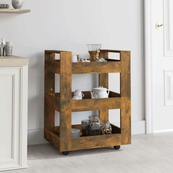 Berkfield Kitchen Trolley Smoked Oak 60x45x80 cm Engineered Wood