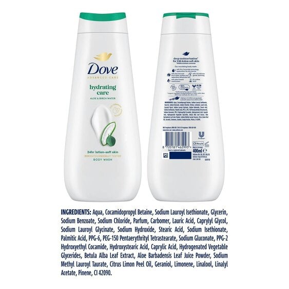 Dove Advanced Care Hydrating Care Body Wash 24H Renewing Micromoisture, 6x400ml