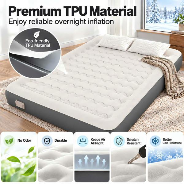 Lavio Inflatable Mattress TPU Airbed Rechargeable Pump Double Camp Bed Grey