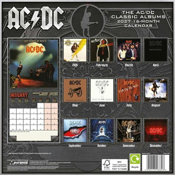 AC/DC Classic Albums Calendar 2027, Wall Calendars, Month To View, Entertainment, Gift