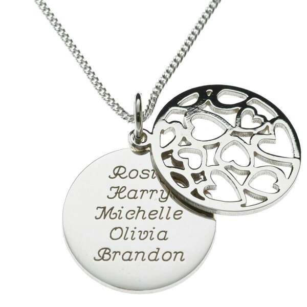 Christopher James of London Sterling Silver Hearts Pendants With Personalised Disc & Chain