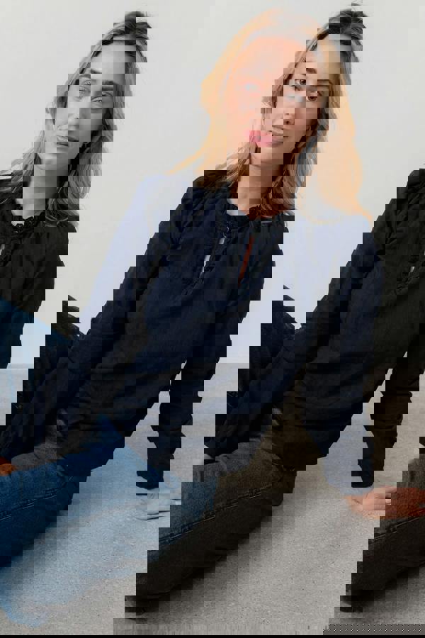 Emily Organic Cotton Check Keyhole Blouse Navy | Lily and Me Clothing