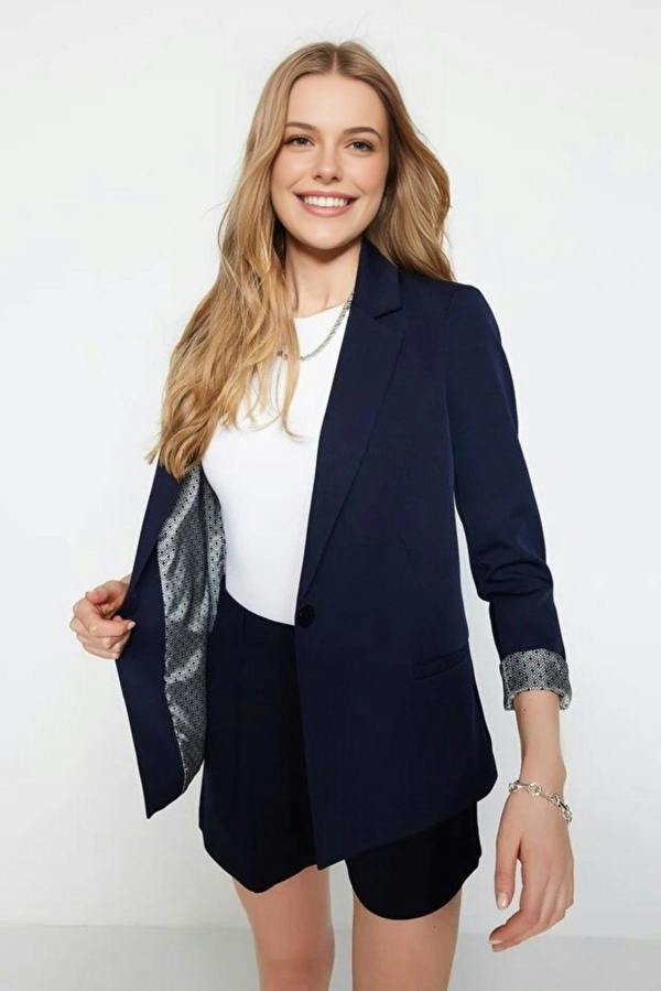 WOVCOR Woven Blazer Jacket with Lining Detail