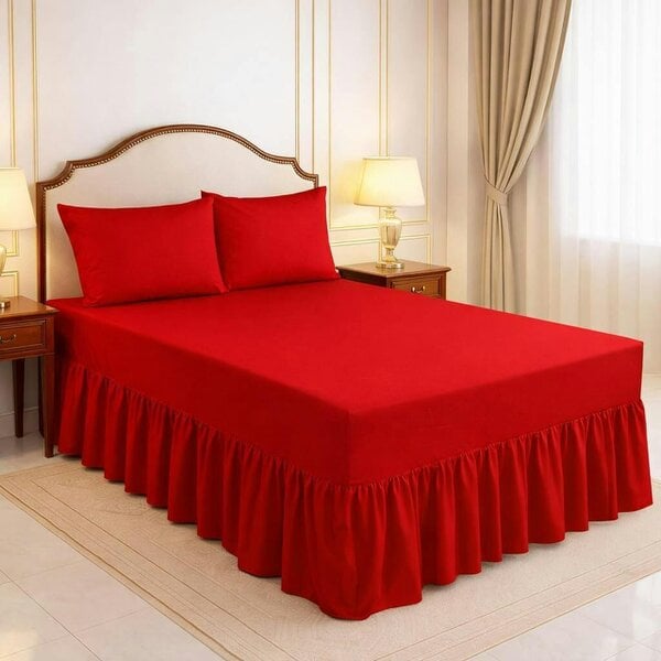 Night Zone 200 Thread Count Egyptian Cotton Pleated Valance Sheet – Hotel Quality Bed Valance - Red