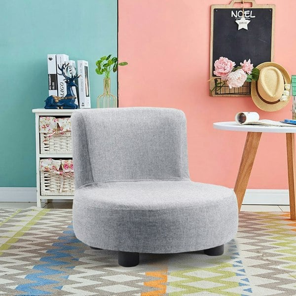 Linen Upholstered Rectangular Footstool with Wooden Legs Living and Home