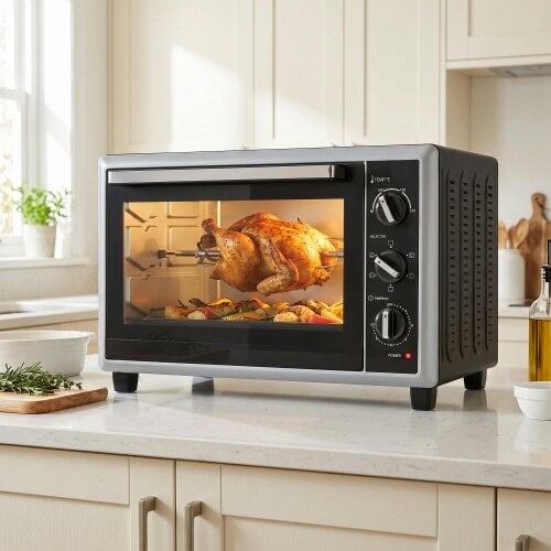 HOMCOM 46L Mini Oven with Convection, Rotisserie, 60 Minute Timer, Black