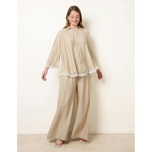 Blue Vanilla Oversize Crinkle Lace Hem Shirt