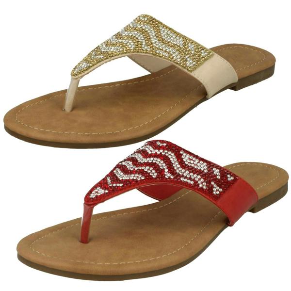 Savannah Ladies Savannah Flat Diamante Toe Post Sandals
