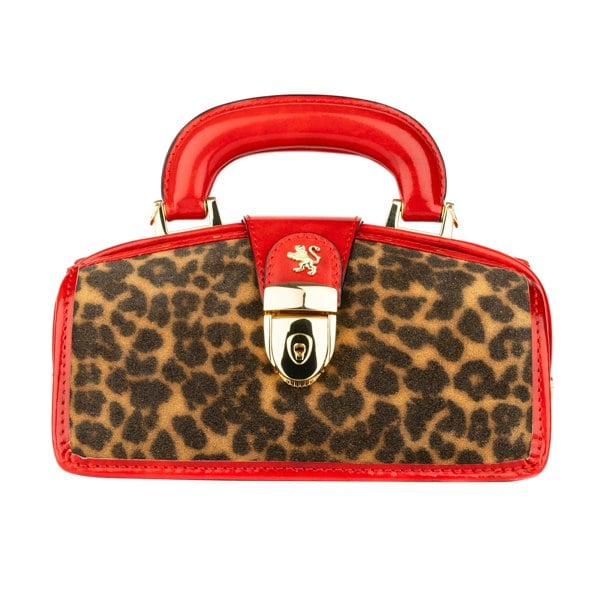 Embassy London Gazelle Mini - Leopard & Red - Mini structured bag in colourful genuine leather and key