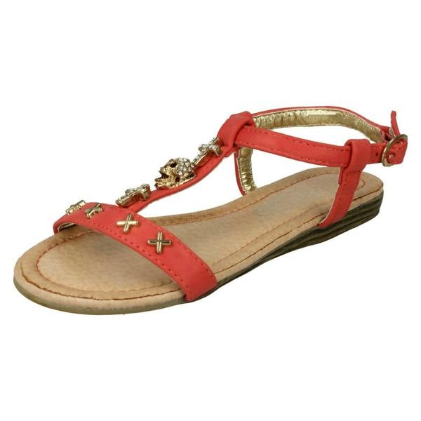 Spot On Girls Spot On Casual T-bar Sandals With Skull And Cross Detail