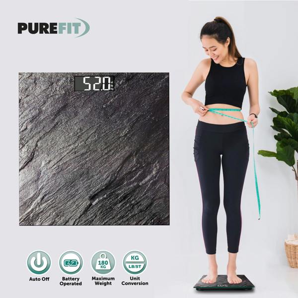 Purefit Digital Bathroom Scale for Measuring Body Weight - Smart Scale with LED Display - Battery Included LB/KG/ST Max Weight 180KG