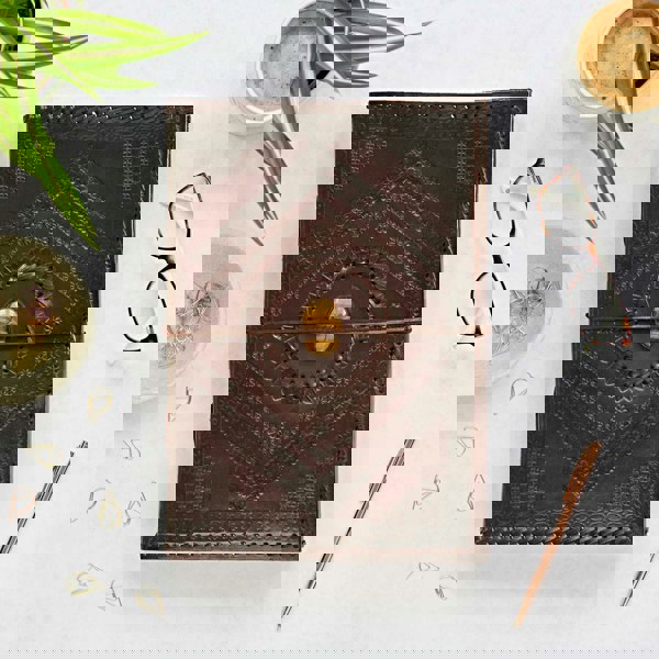 Paper High Indra A4 Embossed & Stitched Leather Journal with Semi-Precious Stone