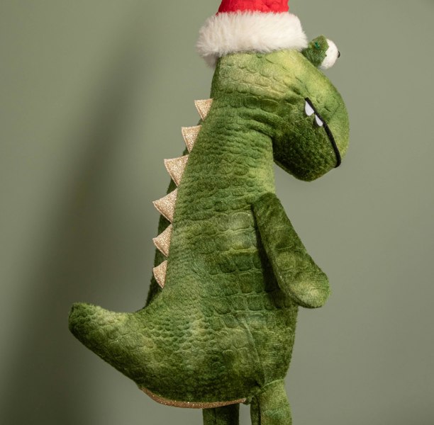 Samuel Alexander 60cm Green Standing Christmas Dinosaur with Santa Hat
