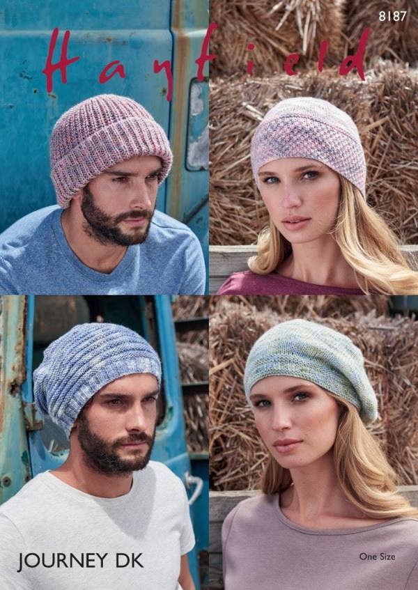 Hayfield Journey DK Knitting Pattern 8187, Headwear for Men, Women, One Size