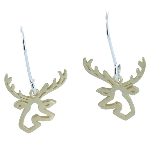 Sterling Silver Golden Stag Head Drop Earrings - Reeves & Reeves