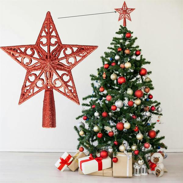 14.5cm Glitter Star Christmas Tree Topper in Red, Gold, Silver, Blue, Rose Gold, Ice Blue, Dark Green and White image 1