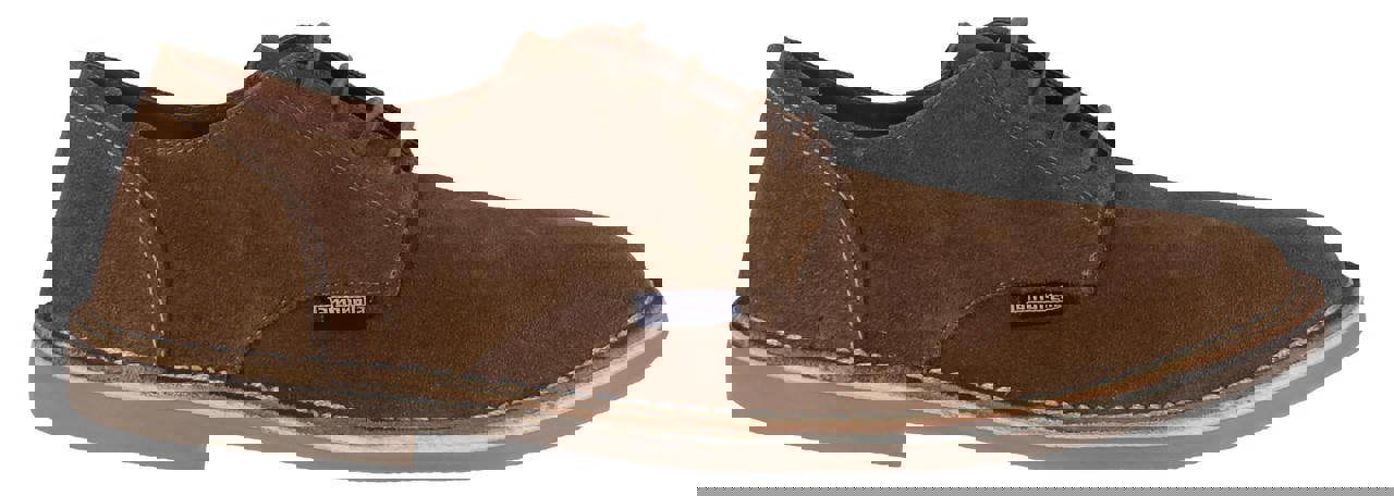 Lambretta Clerkenwell Mens Casual Derby Suede Lace Up Shoes, brown suede casual derby shoes with lace-up closure and stitching details.