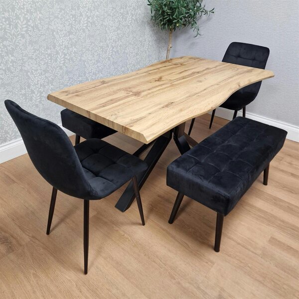Kosy Koala Dining Table Set With 2 Black Velvet Chairs And 2 Black Velvet Bench Dining Room Furniture