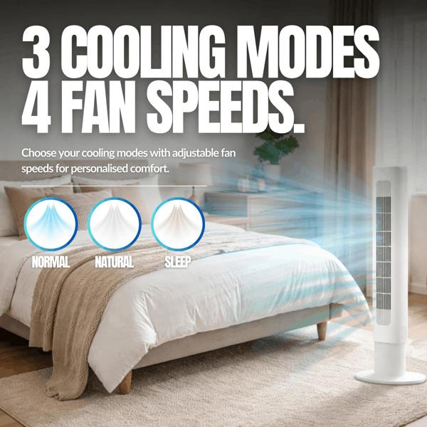MYLEK Tower Fan 34"  - 4 Speed Control & Timer - White