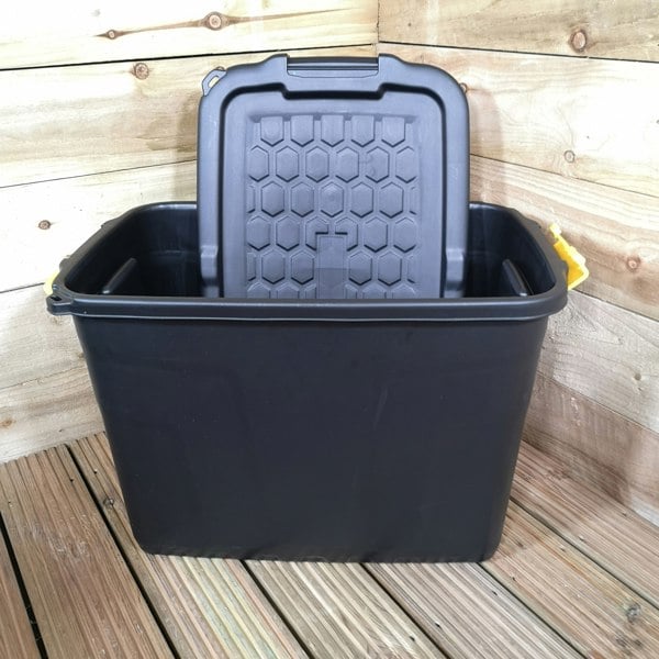 Samuel Alexander 6 x 60L Heavy Duty Storage Tubs Sturdy, Lockable, Stackable and Nestable Design Storage Chests with Clips in Black