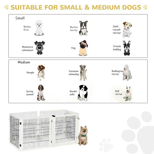 White pet gate with black wire mesh suitable for small and medium dogs