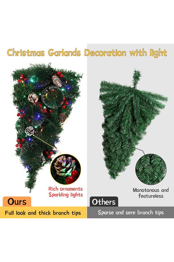 Living and Home 60cm Artificial Christmas Teardrop Swags with Colored String Lights Red Berry Frosted Pine Cone Hanging Pendant