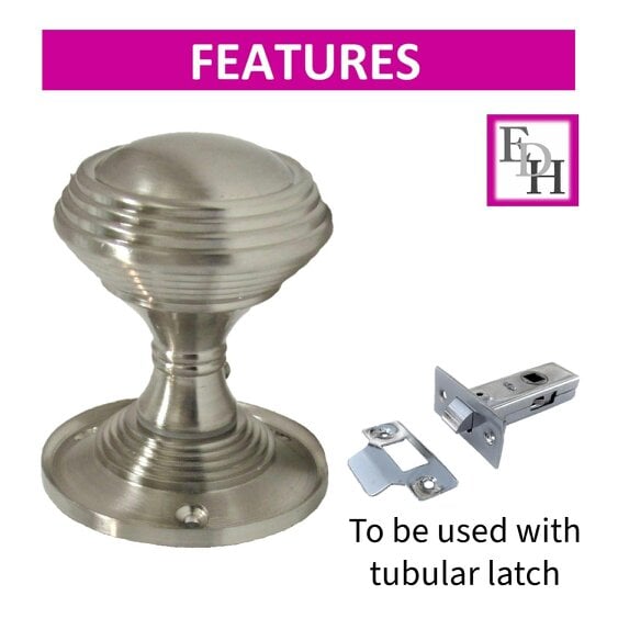 EDH Door Hardware Queen Anne Reeded Mortice Door Knobs, Interior Door Knobs for Home, Round Internal Door Knob with Tubular Latch