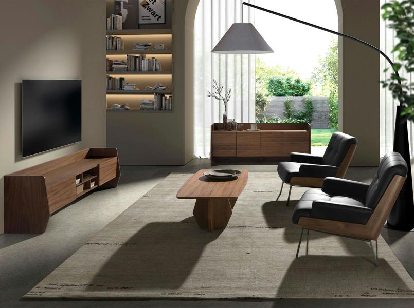 Angel Cerdá Black and Walnut Leatherette Armchair 5140