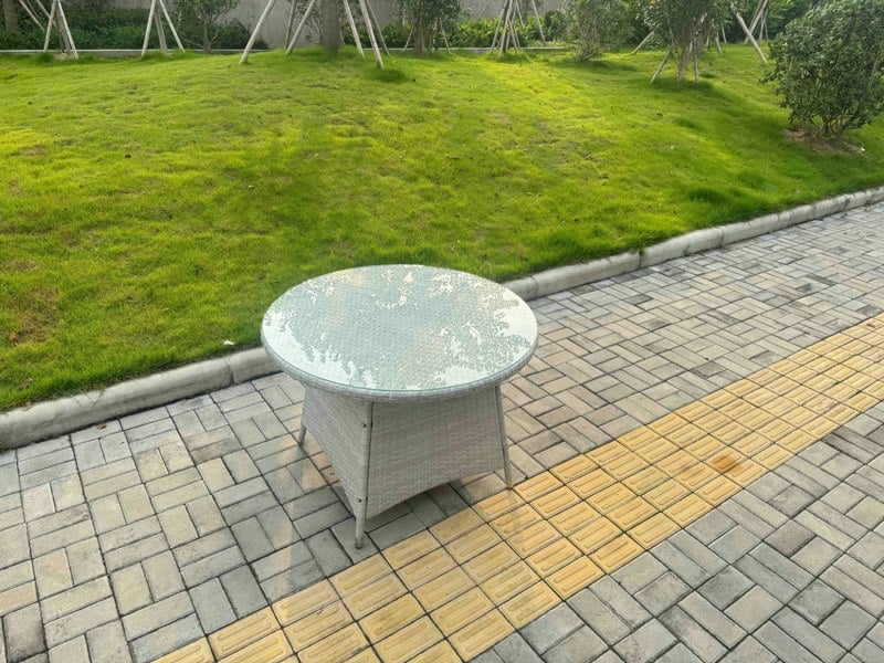 Fimous Rattan Garden Furniture Set with 1 Medium Round Coffee Table & 4 Seater Chairs Light Grey Mixed