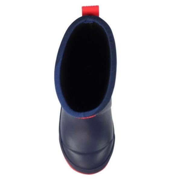 Wide opening on Lazy Dogz Splash kids wellies for easy pull on and off by little hands