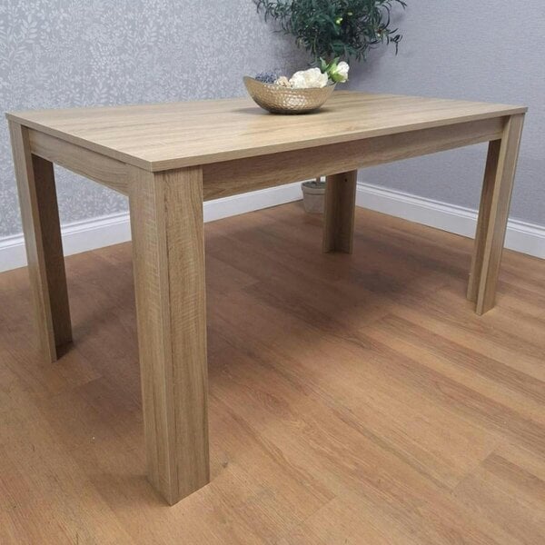 Kosy Koala Rectangular Dining Table Set with 4 Beige Velvet Chairs & Bench,Light Wood-Effect,117cm