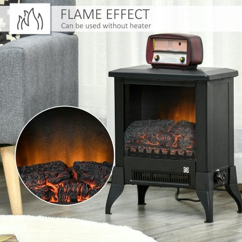Bobobiy Electric Fireplace Stove, Free Standing Fireplace Heater with Realistic Flame Effect, Dual Power Settings (1800-2000W), Black