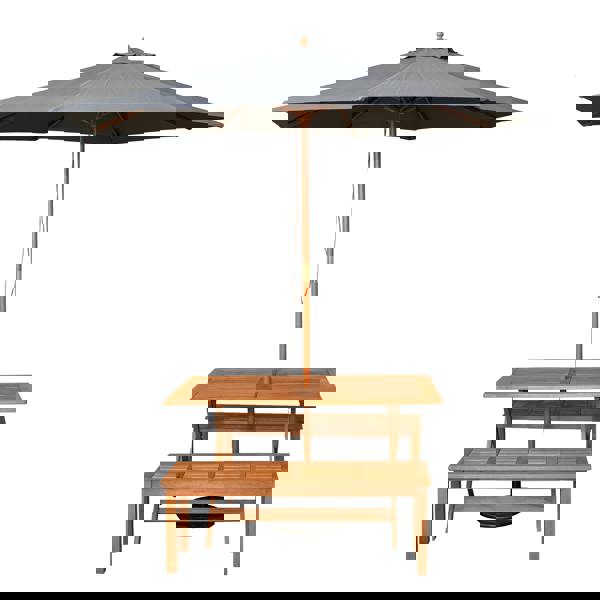 Samuel Alexander Outdoor 4 Person Rectangular Wooden Garden Dining Table, 2 Benches with Grey Parasol and Base Set