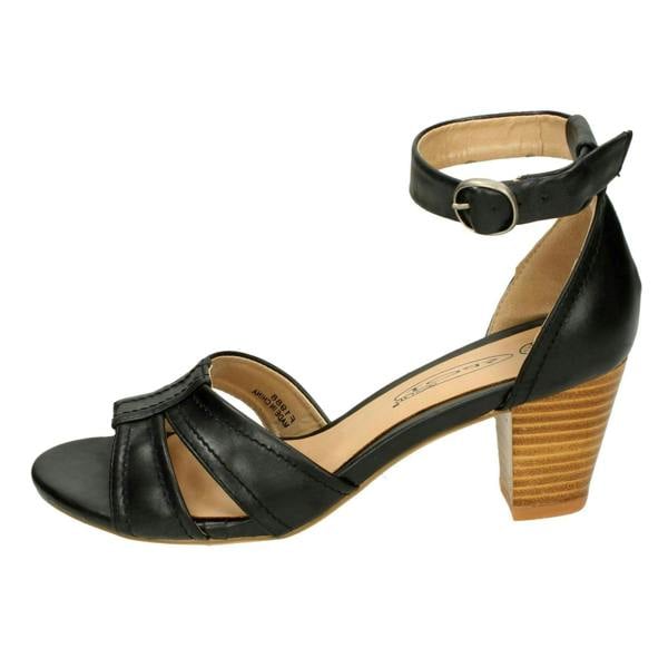 Spot On Ladies Spot On Heeled Ankle Strap Sandal with Stitched Vamp