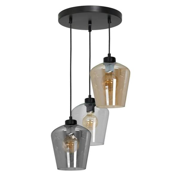 Milagro Santiago Triple Pendant Lamp Hand Made Amber Smoked Grey And Clear