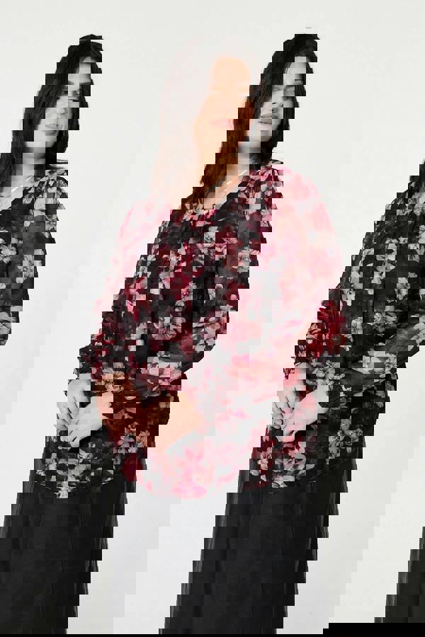 Pink | Curve Floral Long Sleeve Layered Blouse