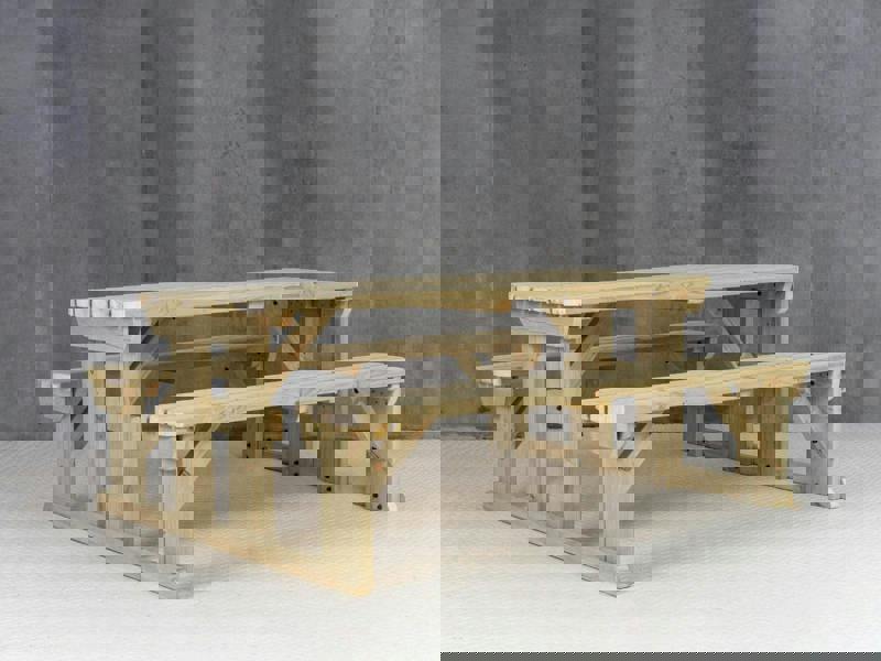 Abies Rounded Picnic Table and Benches Set - Wooden Outdoor Dining Set for Gardens and Patios