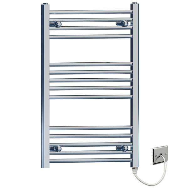 MYHOMEWARE 500x800mm Chrome Flat Electric Pre-Filled Towel Rail Radiator For Designer Bathroom Standard Element