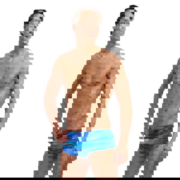 Funky Trunks Sea Breeze Sidewinder swim trunks in blue and green water pattern