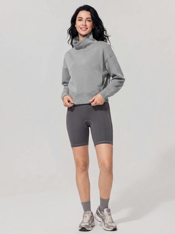 Anniou Cropped Mock Neck Pullover Sweatshirt