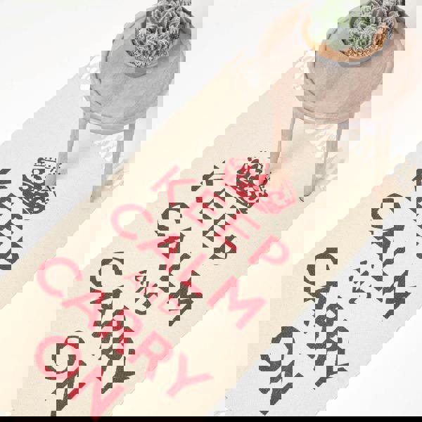 HOMESCAPES Keep Calm And Carry On Handwoven 100% Cotton Rug - 60 x 100 cm