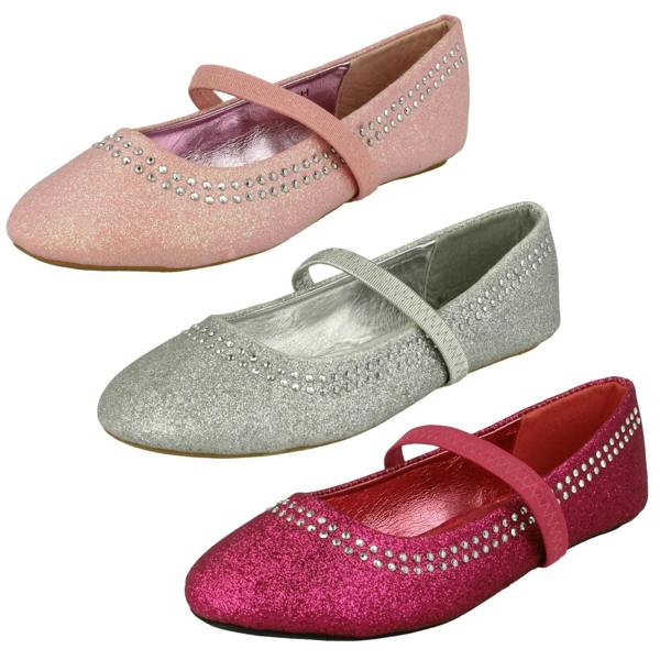 Spot On Girls Spot On Glitter Elasticated Strap Flats