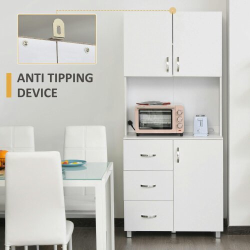 Wyld Haus Dika Wooden White Tall Kitchen Storage Cabinet With Doors Drawers And Adjustable Shelving 183.5 cm