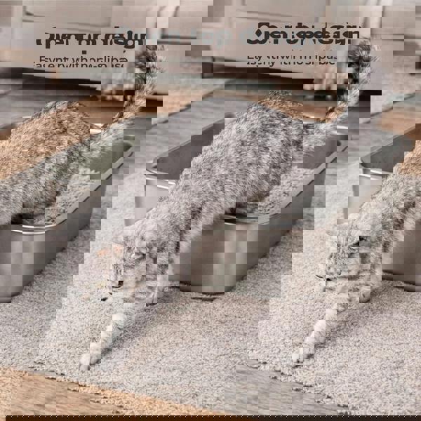 Skylos Cat Litter Box Enclosed Stainless Steel Anti-Splash Toilet Tray Foldable