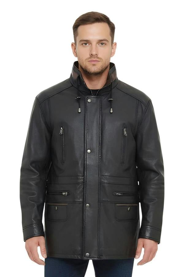 Infinity Leather Mens Soft Italian Leather Parka Coat-Winnipeg